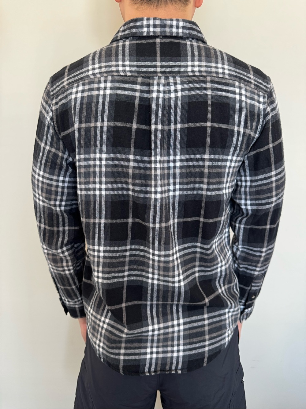 Faded Glory Black & White Plaid Flannel Button-Up